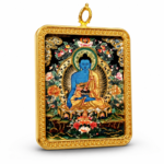 Black Background Medicine Buddha Thangka Pendant - Gold Frame Healing Amulet - 图片 5