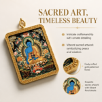 Black Background Medicine Buddha Thangka Pendant - Gold Frame Healing Amulet - 图片 4