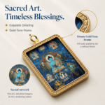 Premium Blue Medicine Buddha Thangka Pendant - Gold Frame Healing Amulet - 图片 4