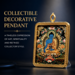 Black Background Medicine Buddha Thangka Pendant - Gold Frame Healing Amulet