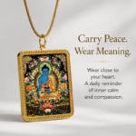 Black Background Medicine Buddha Thangka Pendant - Gold Frame Healing Amulet - 图片 2