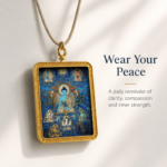 Premium Blue Medicine Buddha Thangka Pendant - Gold Frame Healing Amulet - 图片 2