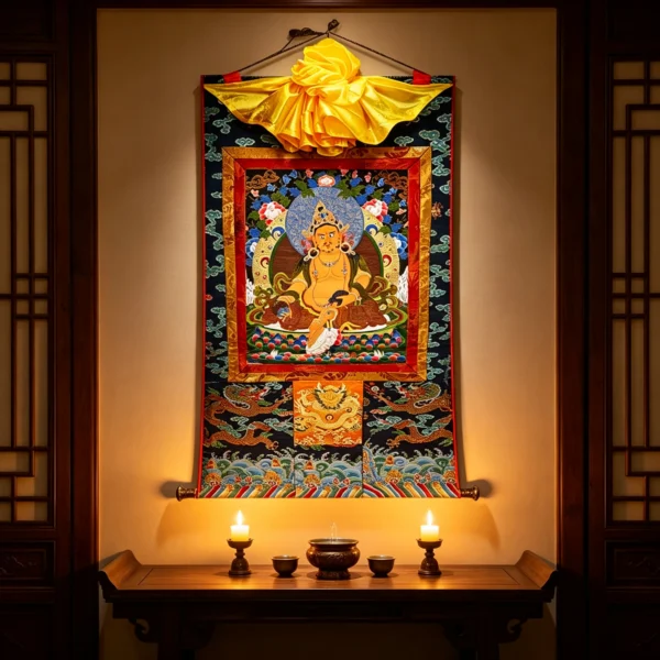 Yellow Jambhala Thangka Painting